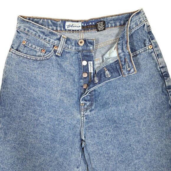 Express Bleus Womens Jeans Blue High Rise 90s Tapered Stonewashed Button Fly Vtg - Picture 2 of 6